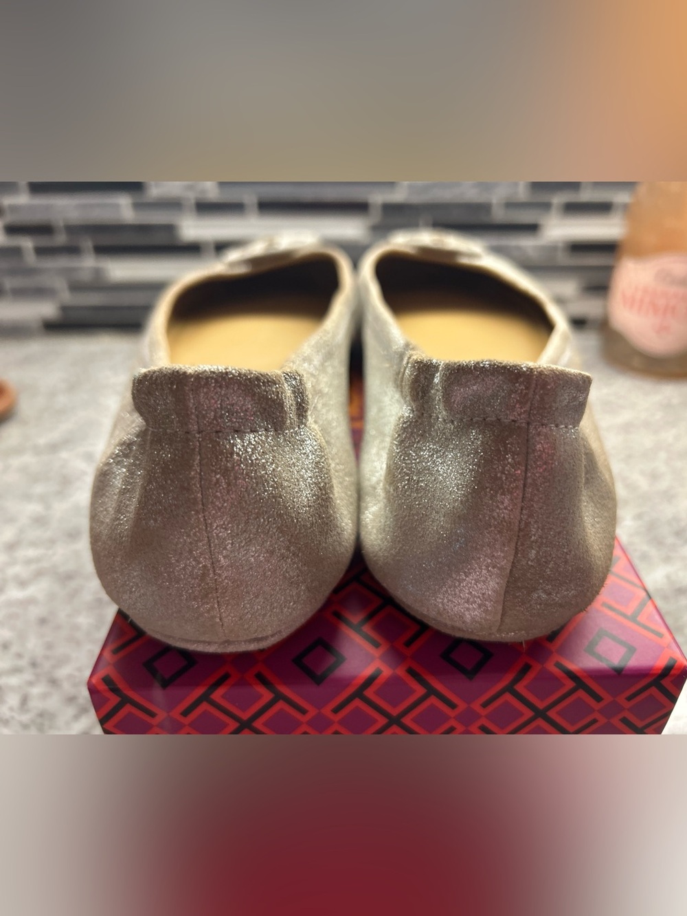 Tory Burch Minnie Travel Metallic sand  Ballet Flats with Logo - size 8 - Picture 6 of 9